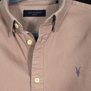 ALLSAINTS Redondo LS Shirt Mens Medium Brown Cotton Button Down Casual